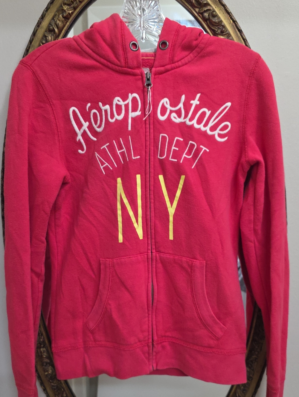 Aeropostale Eighty Seven Hot Pink Full-Zip Hoodie with Yellow NY Size M Y2K